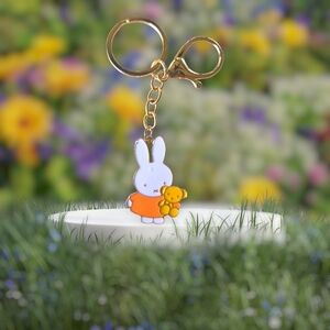 Cute Bunny and Teddy Bear Bag Charm / Keychain - Orange